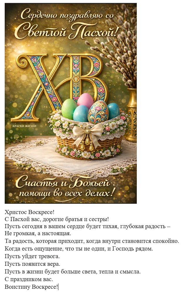 Христос Воскресе! С Пасхой вас, дорогие братья и сестры!